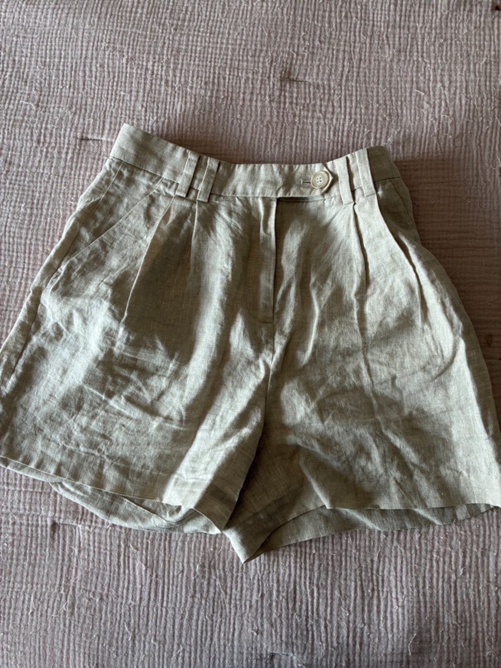 & other stories linen high waisted pleated shorts size 2